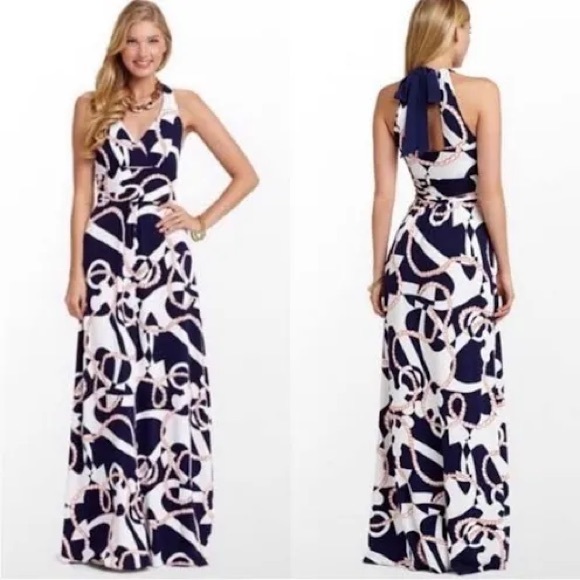 Lilly Pulitzer Amanda Maxi in Htf Booze Cruise Print | Color: Blue | Size: M | - Picture 1 of 4